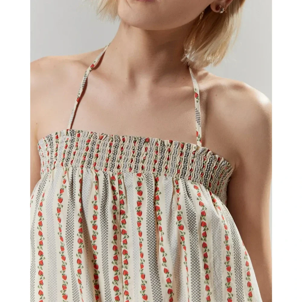 OUT FROM UNDER URBAN OUTFITTERS STRAWBERRY PJ ROMPER ONE PIECE PAJAMAS SZ S